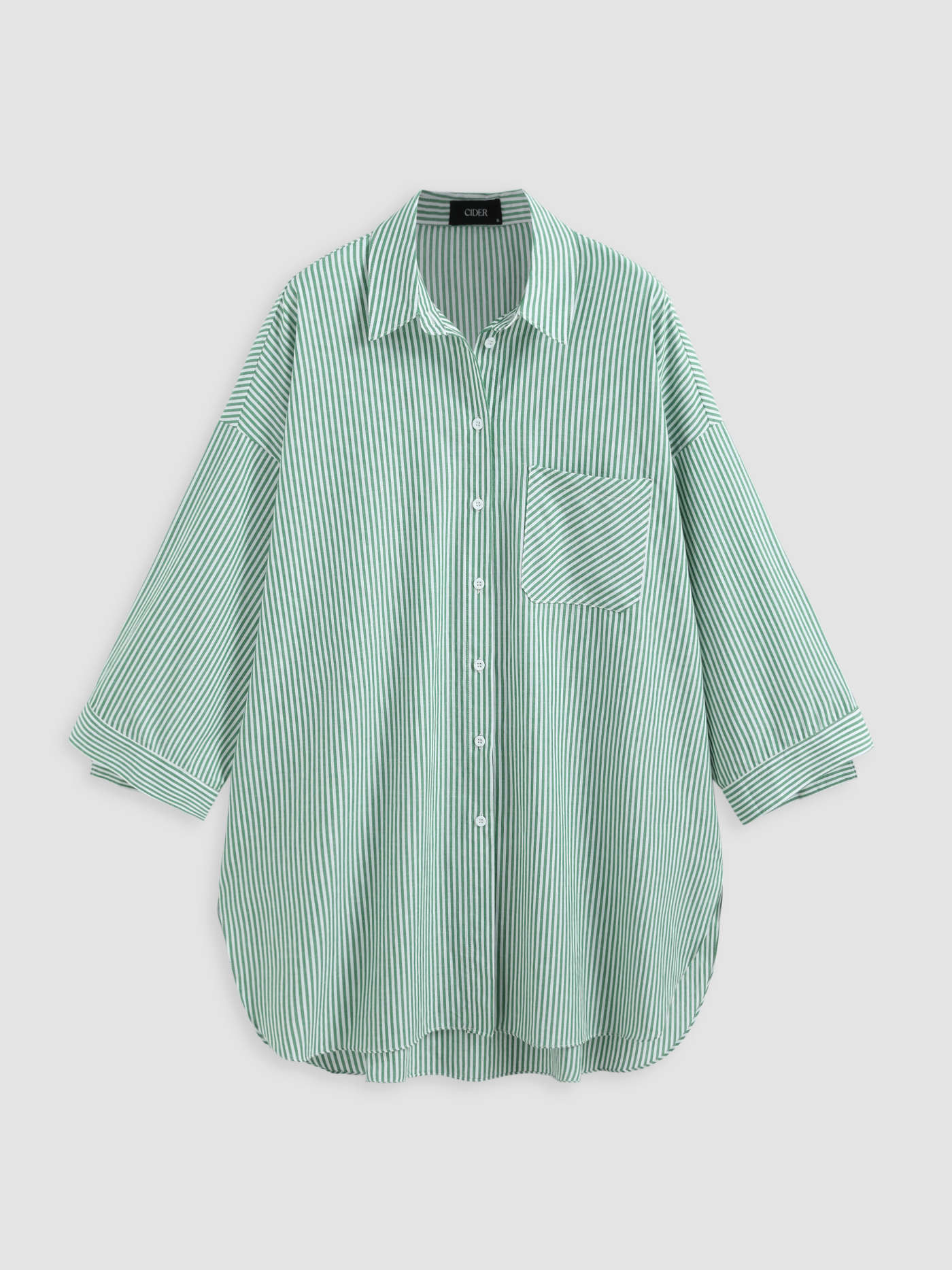 Striped Collar Pocket Oversized Shirt Dress For Daily Casual Work | Cider