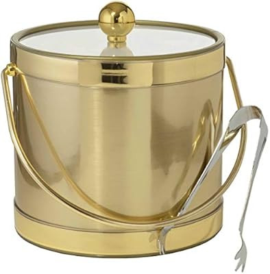 Hand Made In USA Brushed Gold Double Walled 3-Quart Insulated Ice Bucket With Ice Tongs (Metallic... | Amazon (US)