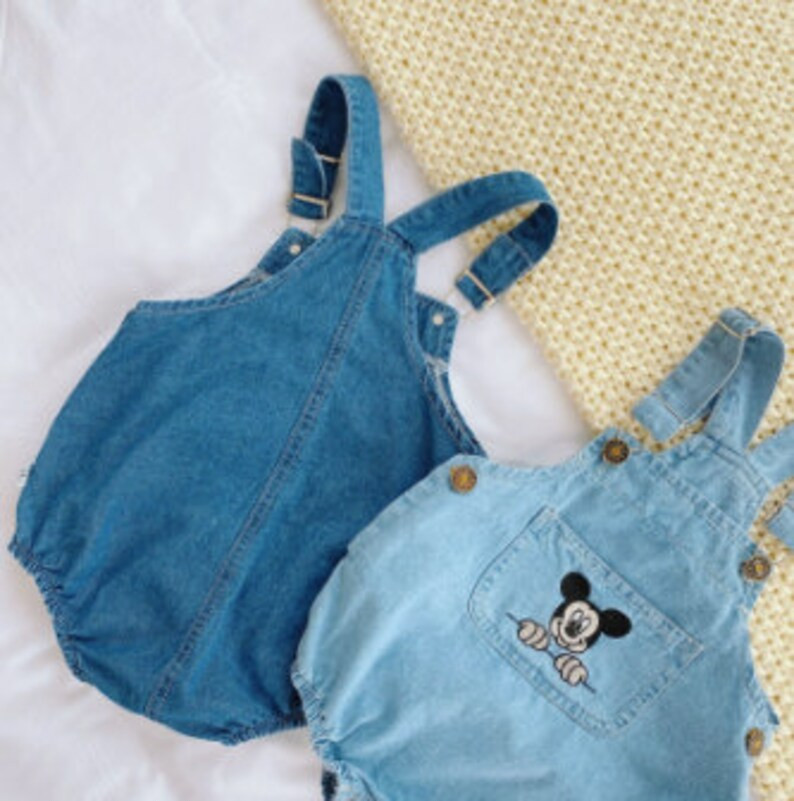 Vintage Disney Baby Mickey Mouse Romper Baby Overalls Shorts Denim | Jean | Etsy (US)