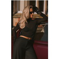 Black Mesh Long Sleeve High Neck Fitted Top | PrettyLittleThing US