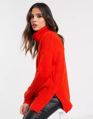 Warehouse cozy side split long sweater in orange | ASOS US