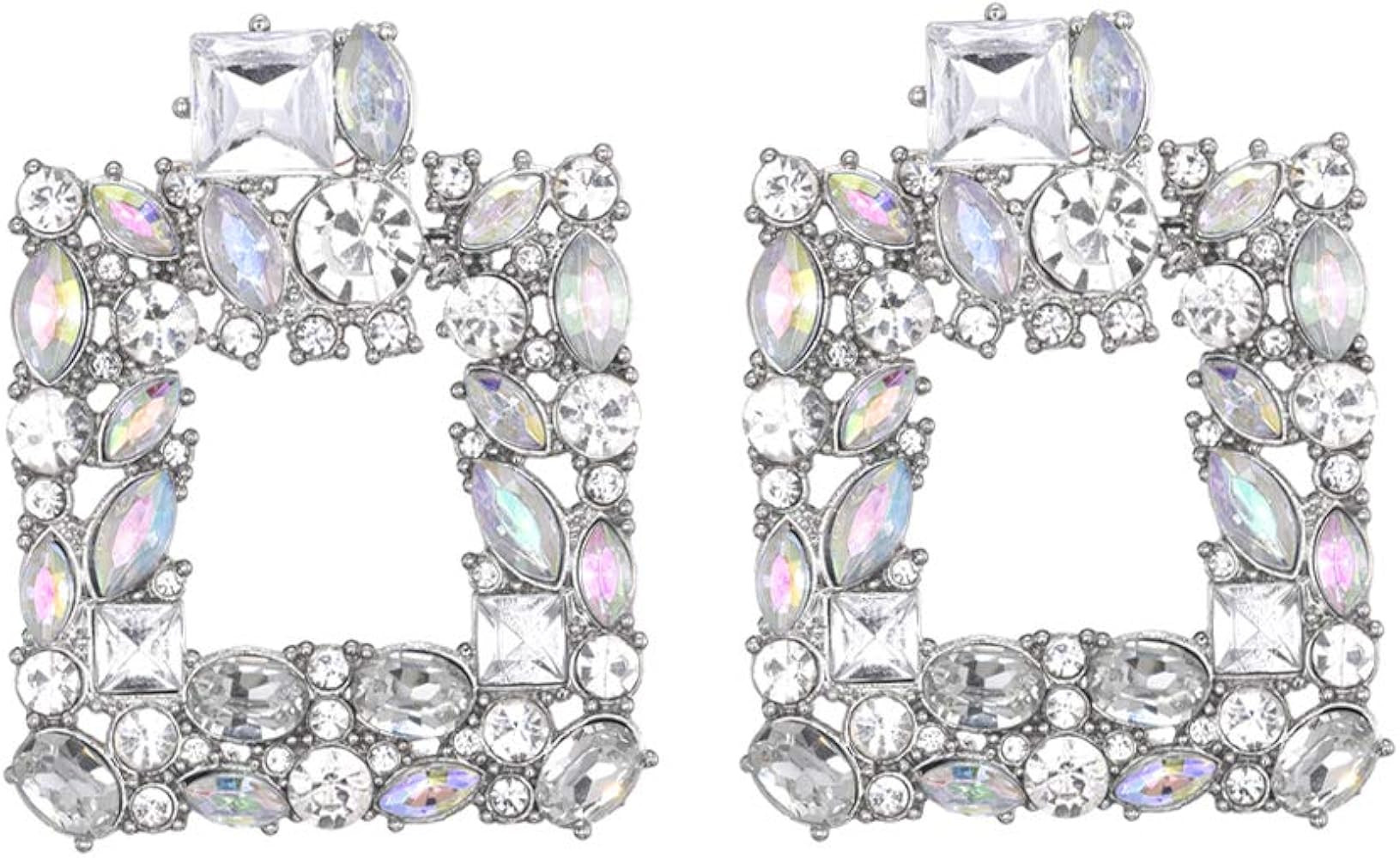 Rhinestone Square Dangle Earrings Sparkly Crystal Geometric Drop Statement Earrings for Women KEL... | Amazon (US)