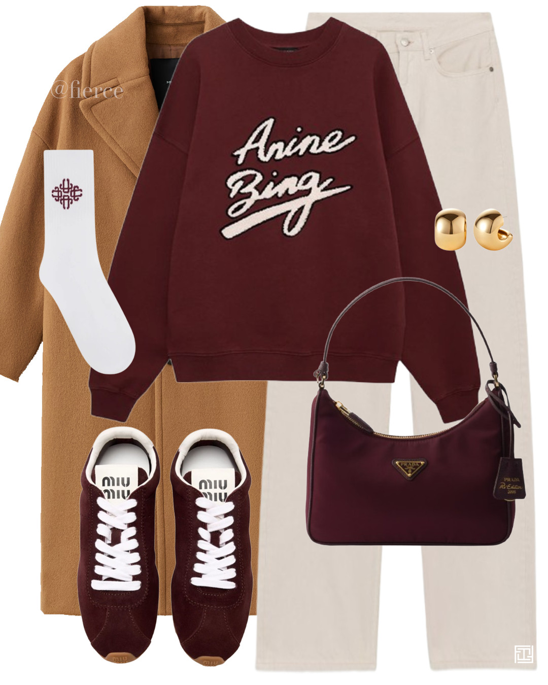 anine bing burgundy sweatshirt cream ecru jeans brown tan coat prada nylon burgundy bag miu miu burgundy sneakers casual weekend shoppin city break outfit lunch coffee 

 #LTKuk #LTKautumn #LTKwinter