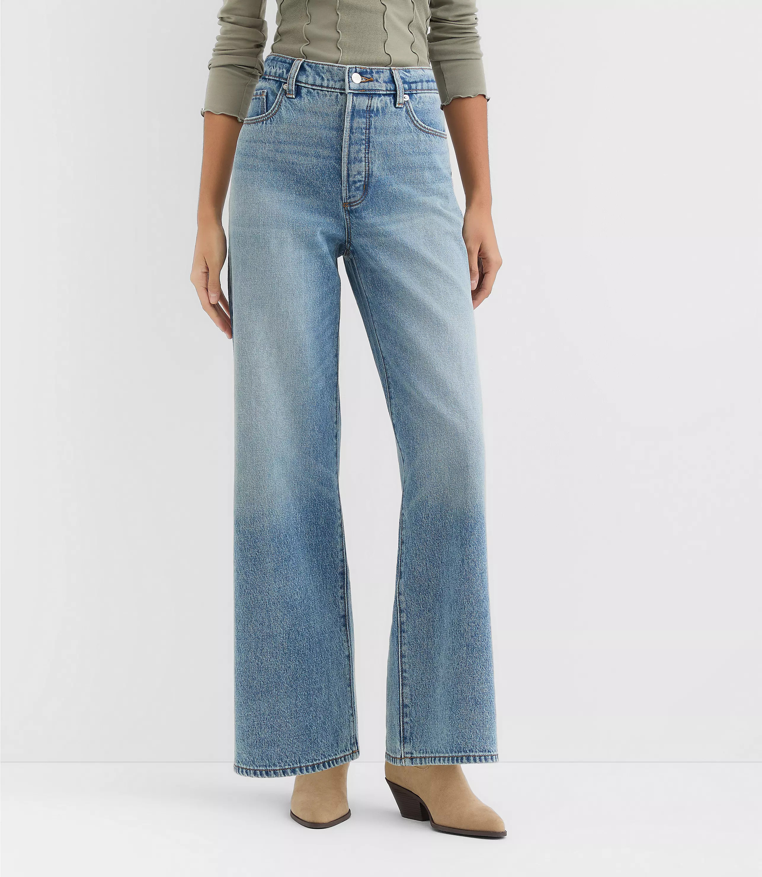 Rivete Petite High Rise Wide Leg Jeans in Light Wash | LOFT
