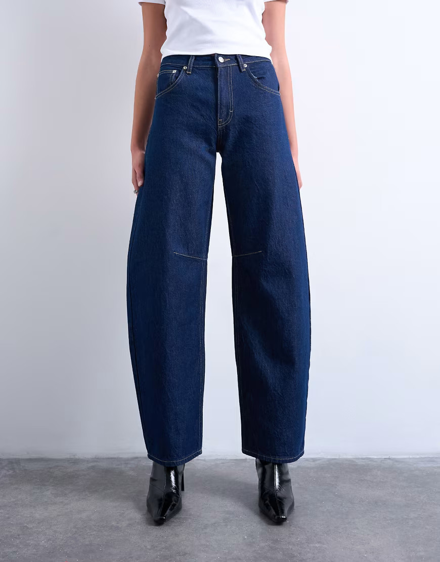Topshop Barrel mid rise jean in indigo rinse-Blue | ASOS (Global)