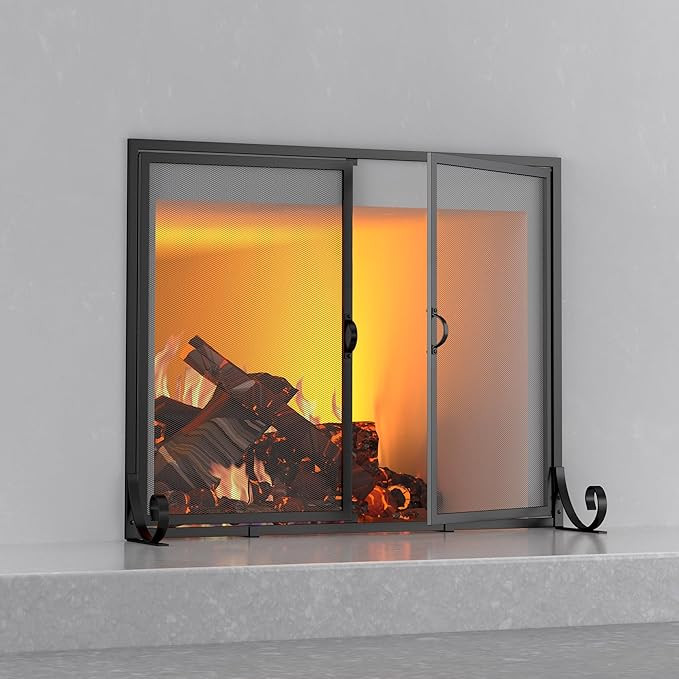 Fire Beauty Fireplace Screen with Hinged Doors, Powder Coated Steel Frame, Metal Mesh, Handcrafte... | Amazon (US)