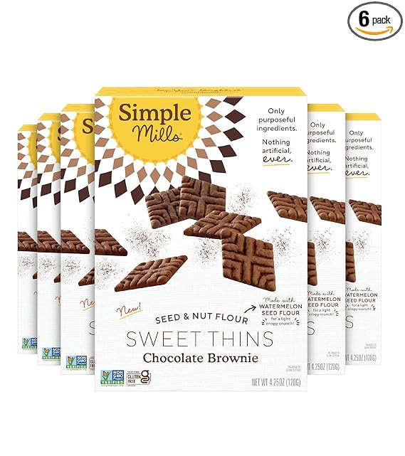 Simple Mills Sweet Thins Cookies, Nut & Seed Flour, Chocolate Brownie, Gluten Free, Paleo Friendl... | Amazon (US)