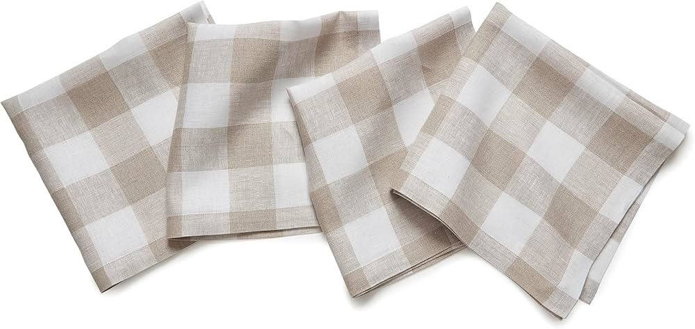 Solino Home Buffalo Check Linen Napkins Set of 4 – 100% Pure Linen Natural and White Plaid Napk... | Amazon (US)