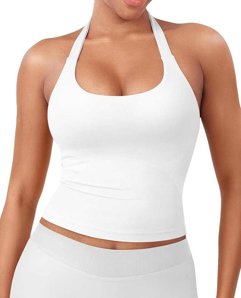 YEOREO SoftHue Women's Impact Halter Tank Top Longline Backless Scoop Neck Built-in Bra Sports Wo... | Amazon (US)