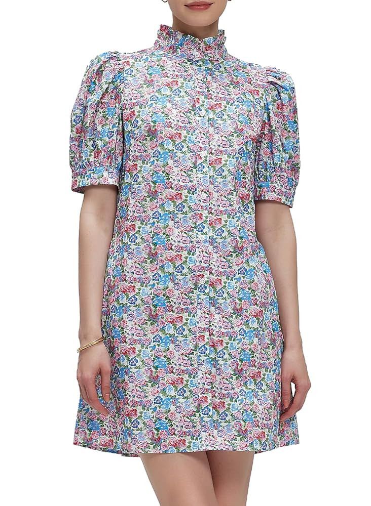 Ladyful Women's Summer Floral Dress Short Sleeve Button Down Shirt Mini Dress Ruffle Mock Neck Sh... | Amazon (US)