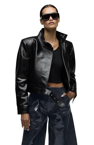 HUDSON Women's Brooks Nader Sarah Jane Leather Jacket, Jet Black | Amazon (US)