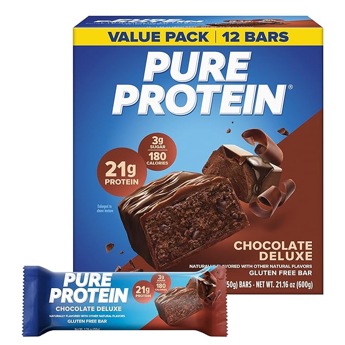 Pure Protein Chocolate Deluxe Protein Bars – 21g Protein, 3g Sugar, 190 Calories (12 count) Low... | Amazon (US)