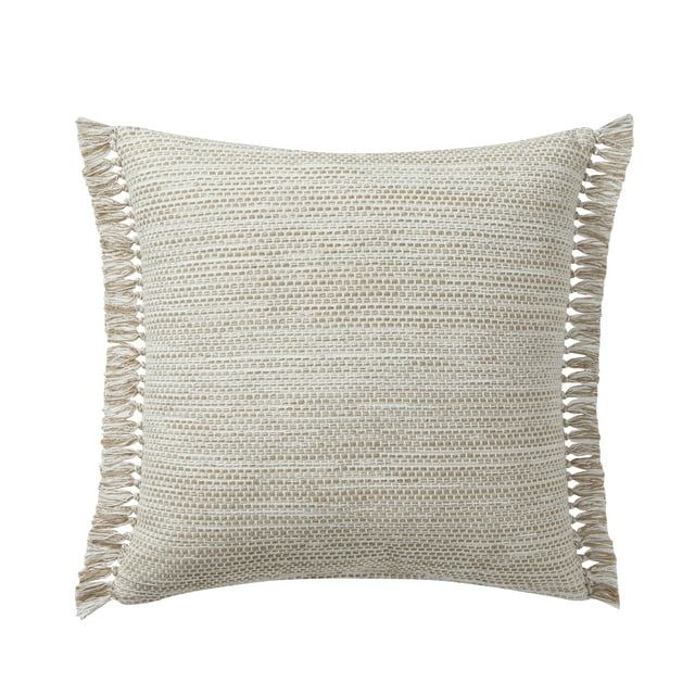 My Texas House 20" x 20" Taupe Alina Fringe Reversible Cotton Decorative Pillow - Walmart.com | Walmart (US)