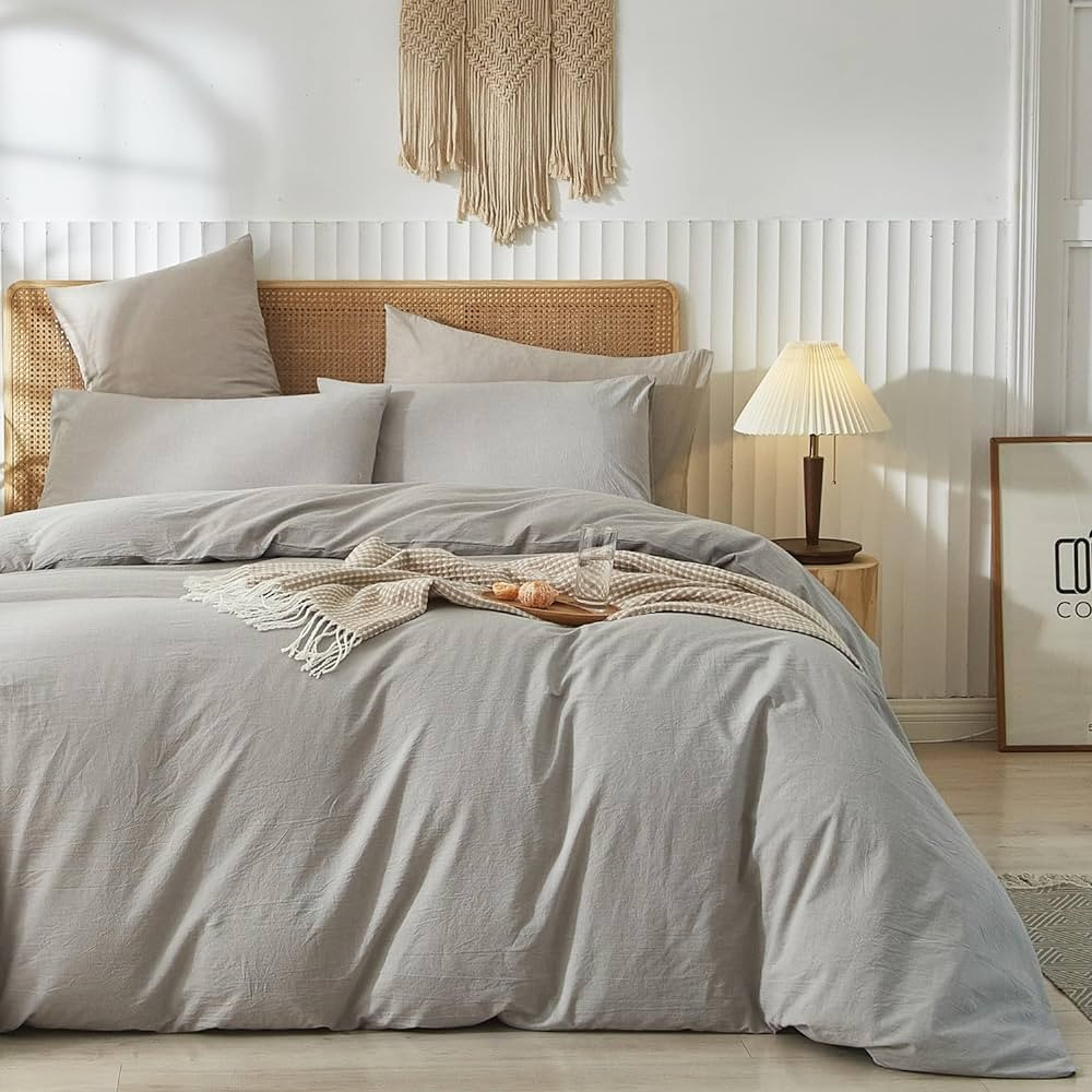 LIFETOWN 100% Washed Cotton Duvet Cover Set Linen Feel Natural Wrinkle Lightweight Comfy (Queen, ... | Amazon (CA)