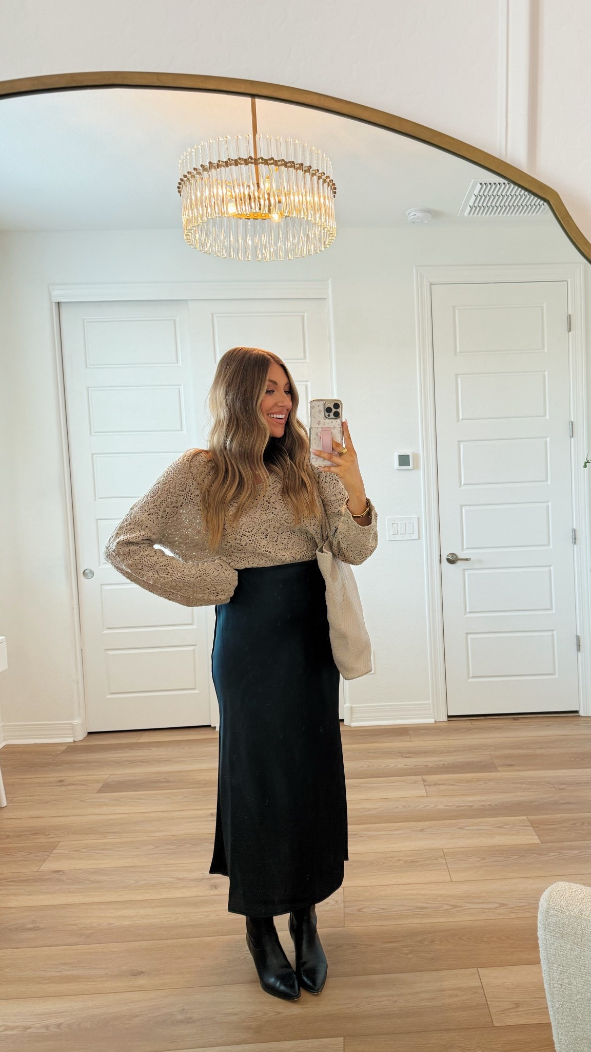 Target sweater and satin maxi skirt are 20% off this weekend! Im wearing a small in the skirt (I got it pre pregnancy) and a medium In the sweater 