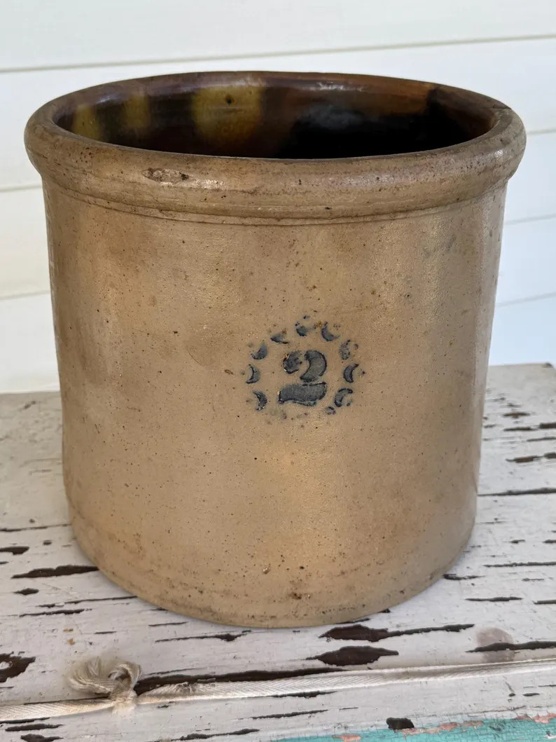 Antique Salt Glazed Stoneware Crock - 2 Gallon Blue Stamp | Etsy (US)