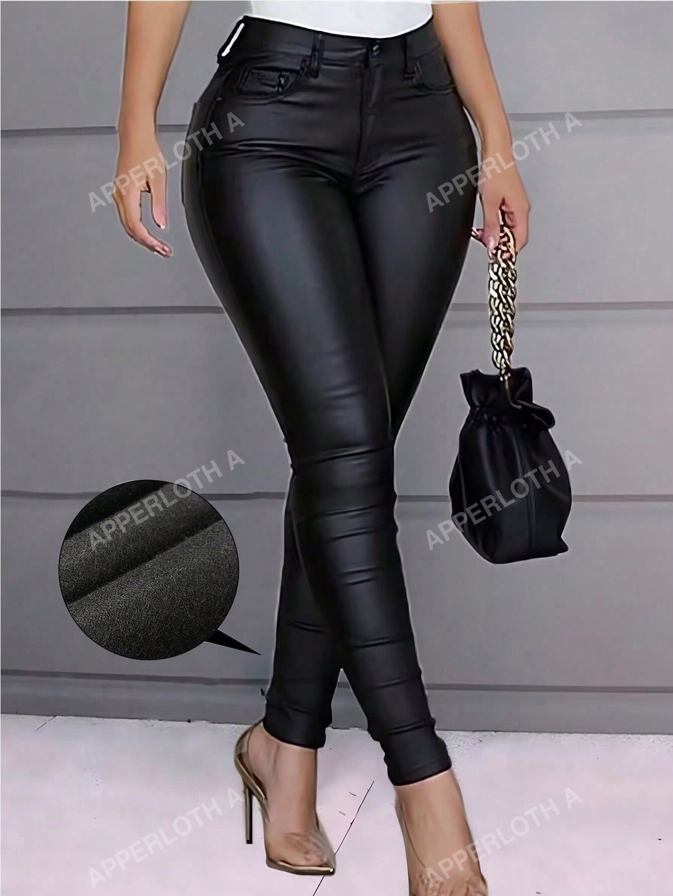 Apperloth A High Waist Thermal Lined PU Leather Skinny Cropped Pants | SHEIN USA | SHEIN