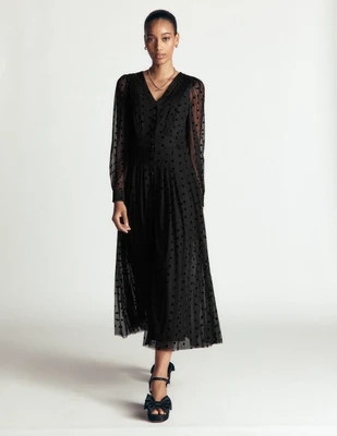 Boden Women's Pleated Tulle Midi Dress in Black | Size 0 | Boden (US)