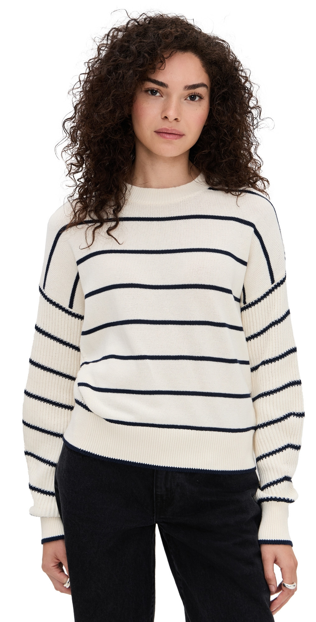 Madewell Striped Ribbed-Sleeve Sweater Navy Stripe Combo M | Shopbop