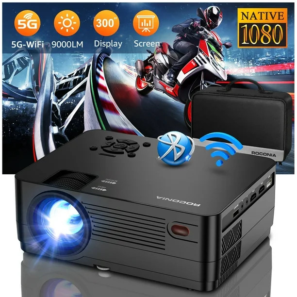 Roconia 5G WiFi Bluetooth Native 1080P Projector, 9000LM Full HD Movie Projector, 300" Display Su... | Walmart (US)