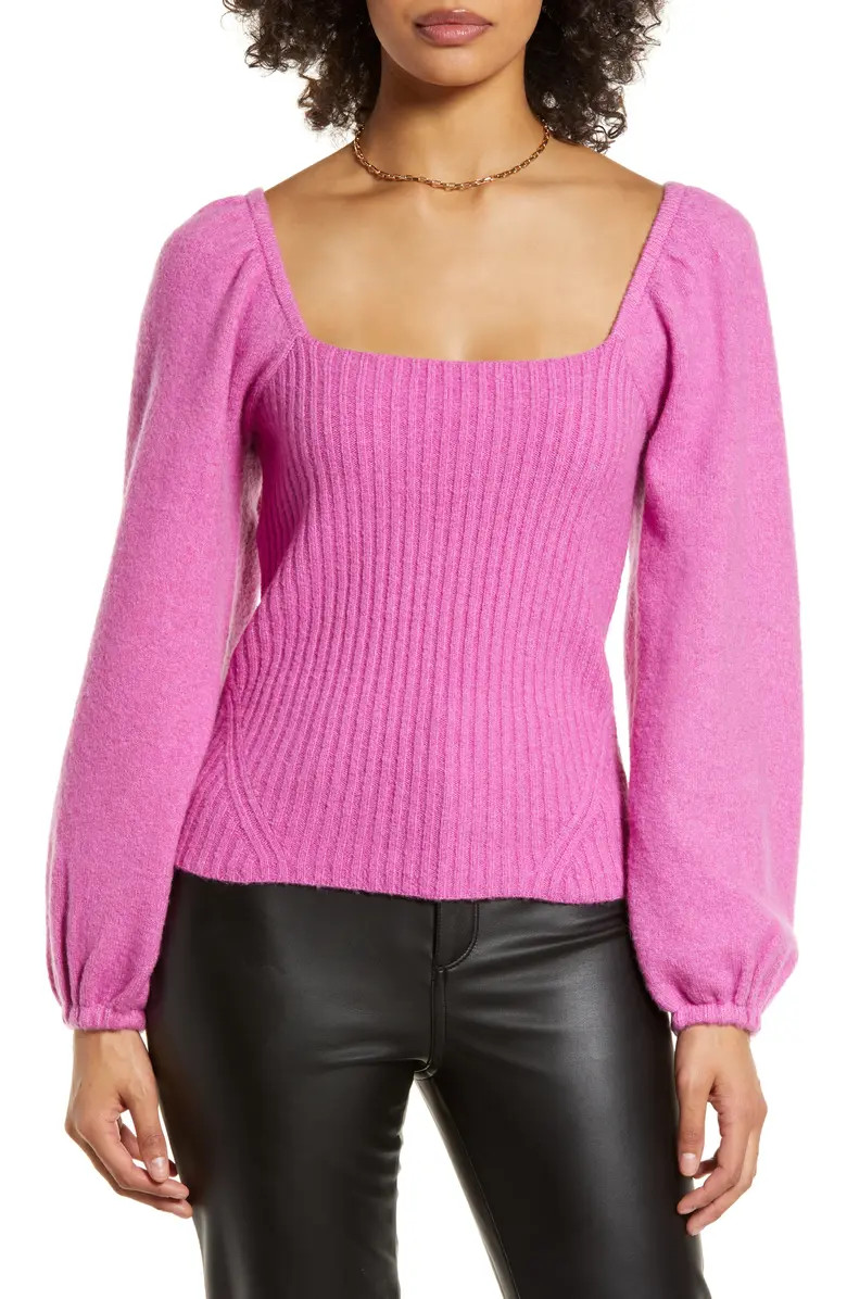 Puff Sleeve Square Neck Sweater | Nordstrom