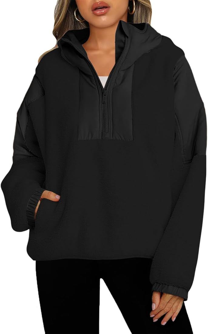 Panadila Womens Half Zip Pullover with Pockets Sherpa Hoodie Oversized Hooded Sweatshirt Warm Fle... | Amazon (US)
