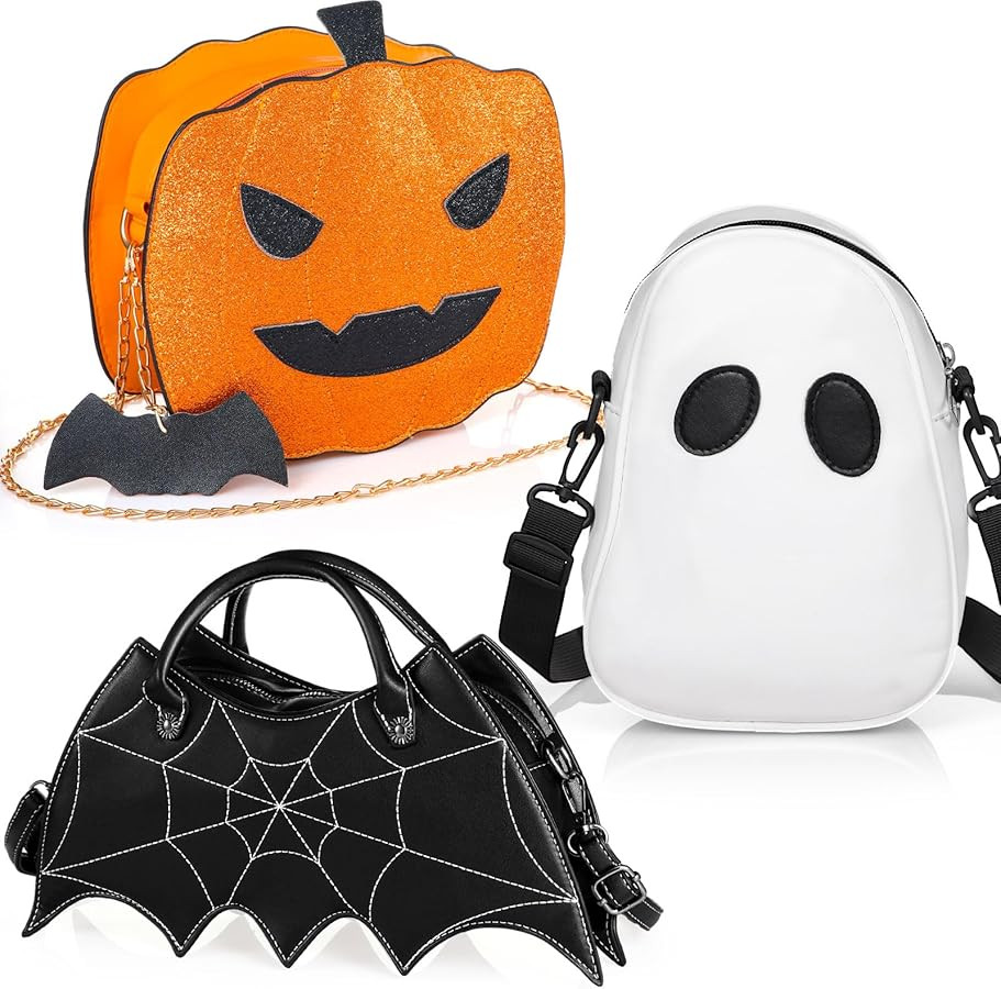 Hillban 3 Pcs Halloween PU Leather Bat Wing Spider Web Shoulder Bag Pumpkin Crossbody Bags Ghost ... | Amazon (US)