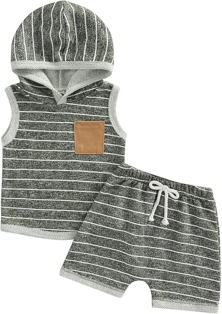Baby Boy Summer Outfit Hooded Tank Top with Pocket and Elastic Waist Shorts Set Infant Boy Clothe... | Amazon (US)