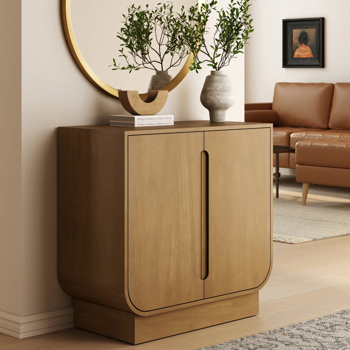Wood Veneer Arched Accent Cabinet Light Brown | Nathan James