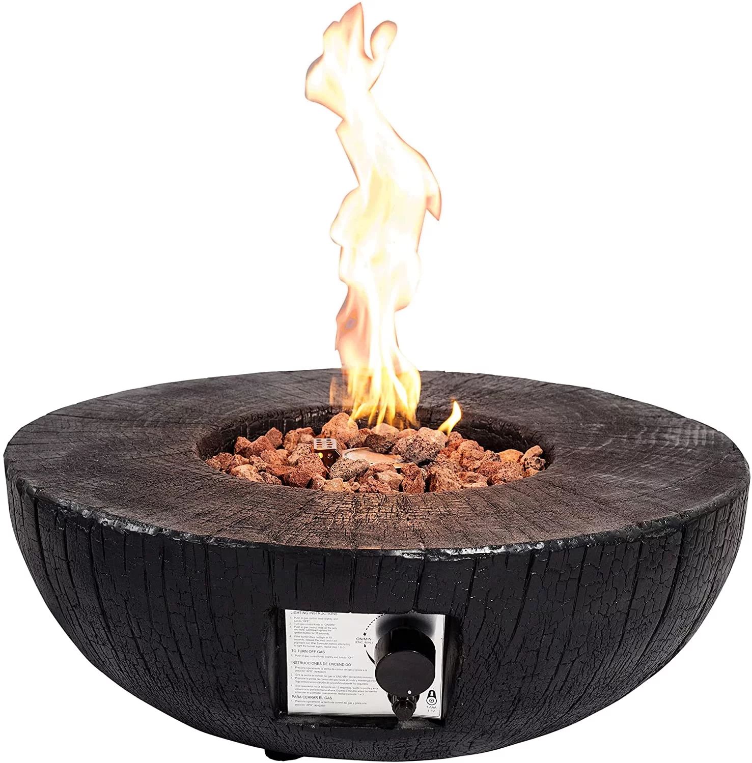 UIXE Gas Fire Pit Bowl Table, Faux Stump Outdoor Propane Firepit Round Table with Lava Rock, Wate... | Walmart (US)