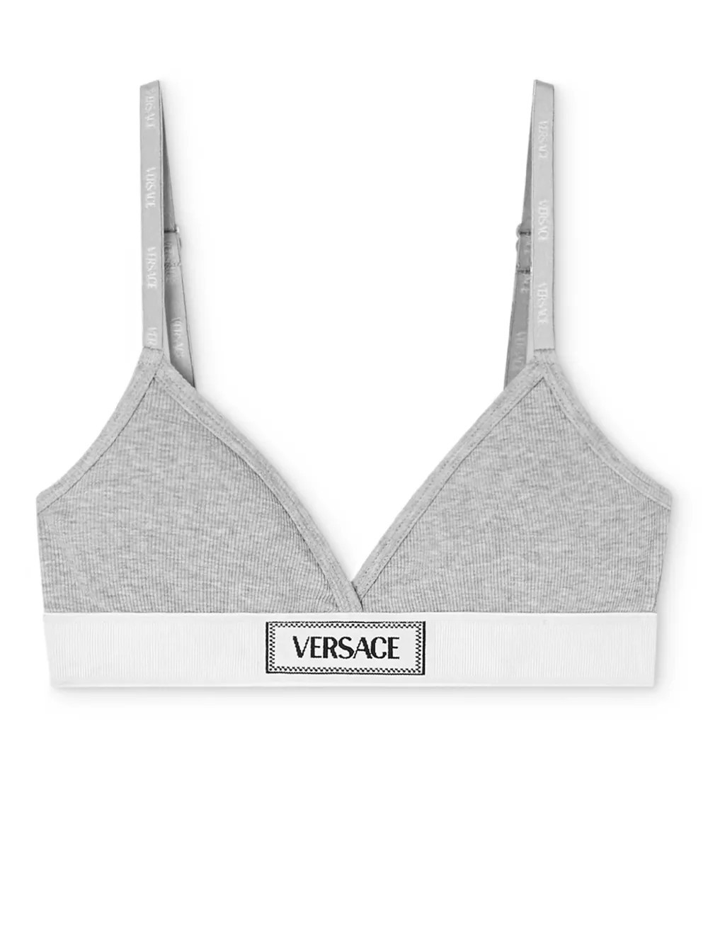 Versace logo-patch cotton-blend bra - Grey | Farfetch Global