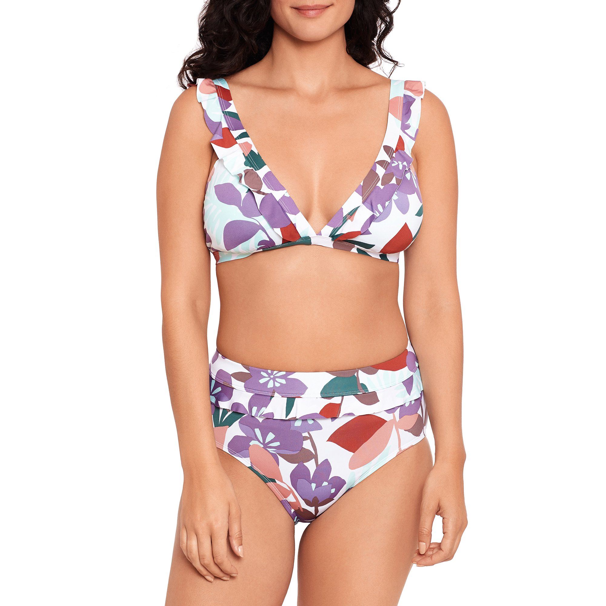 Time and Tru - Time and Tru Women's Abstract Floral Ruffle Swimsuit Bikini Bottoms - Walmart.com | Walmart (US)