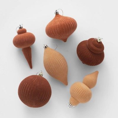 Flocked Finial Christmas Tree Ornament Set 6pc Brown - Wondershop™ | Target