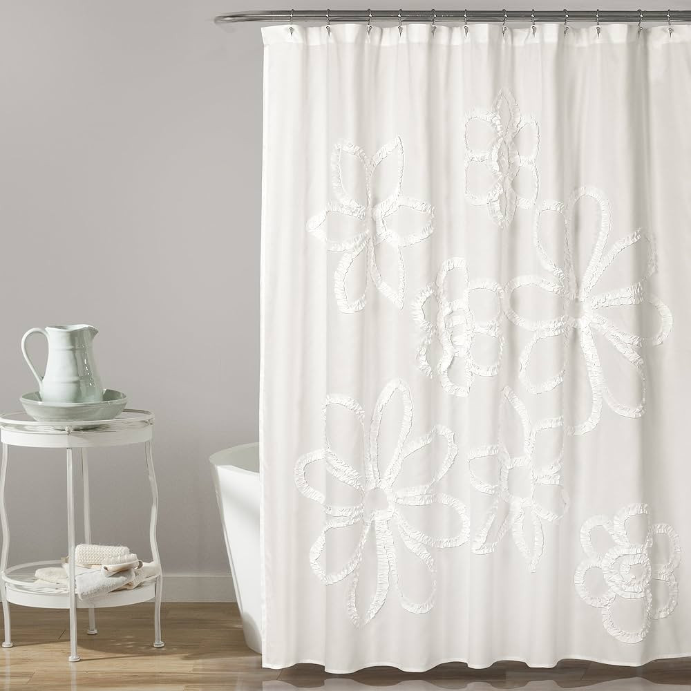 Lush Decor White Ruffle Flower Polyester Shower Curtain, 72" x 72" | Amazon (US)