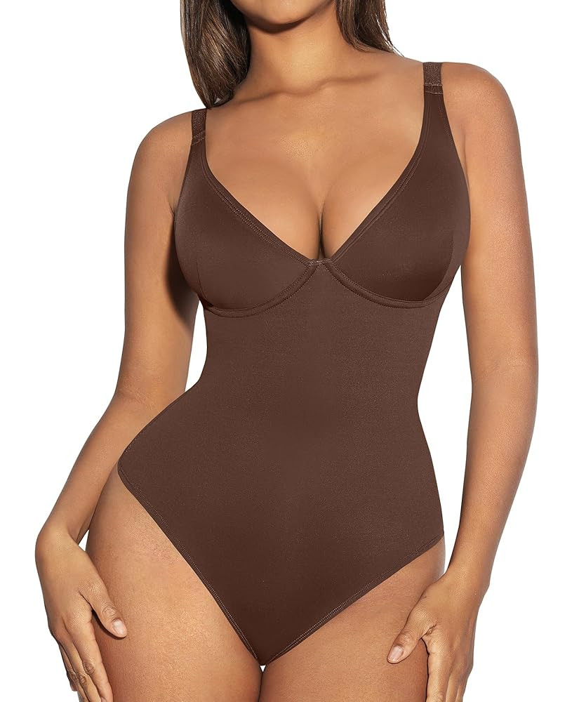 FeelinGirl Shapewear Bodysuits for Women Tummy Control Body Suits Deep V Neck Thong Body Shaper | Amazon (US)