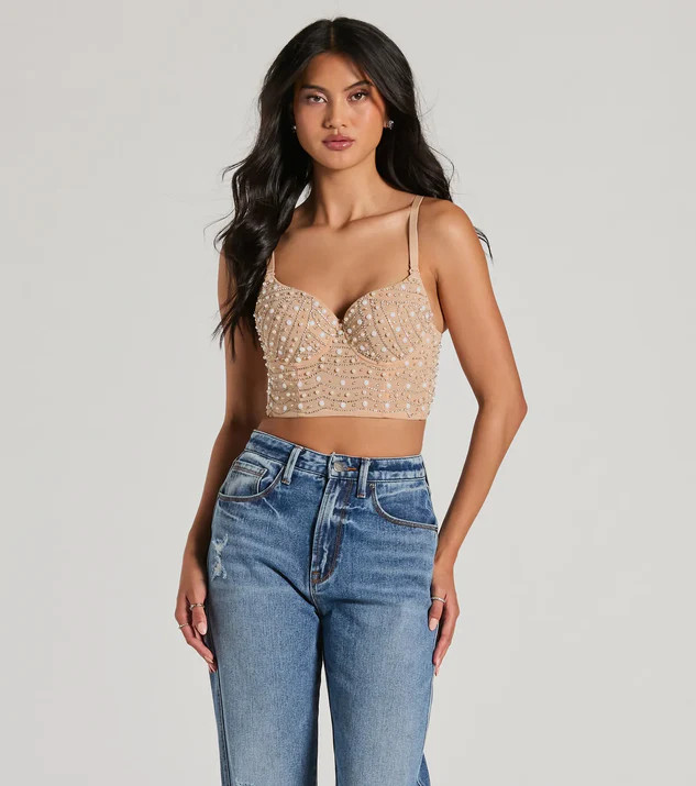Glamour Girl Rhinestone Faux Pearl Bead Bustier | Windsor Stores