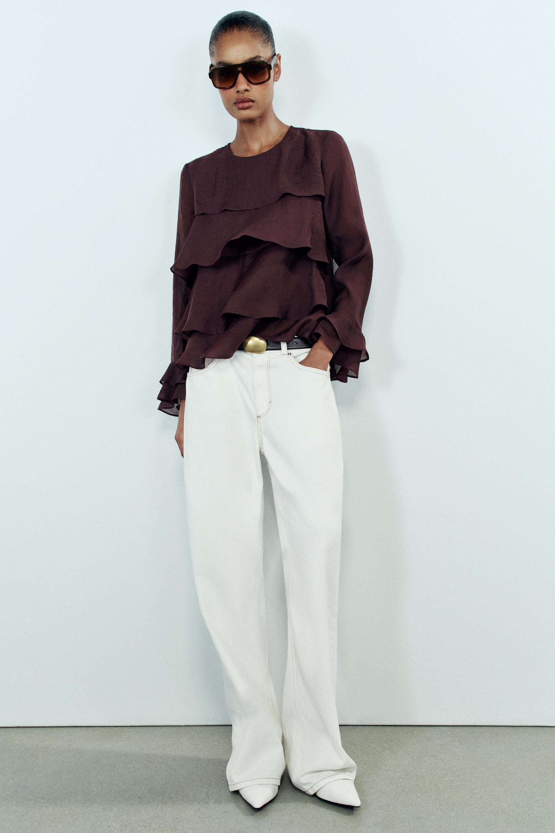 Zara - Ruffle Shirt - Burgundy - Xs - Woman | Zara US