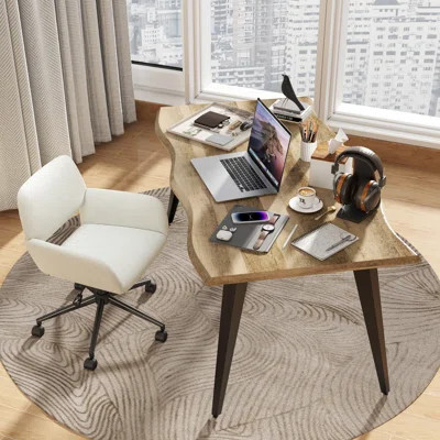 Modern Minimalist Solid Wood Desk and Chair Set Light Fabric Office Chair Metal Legs Home Office | Wayfair North America