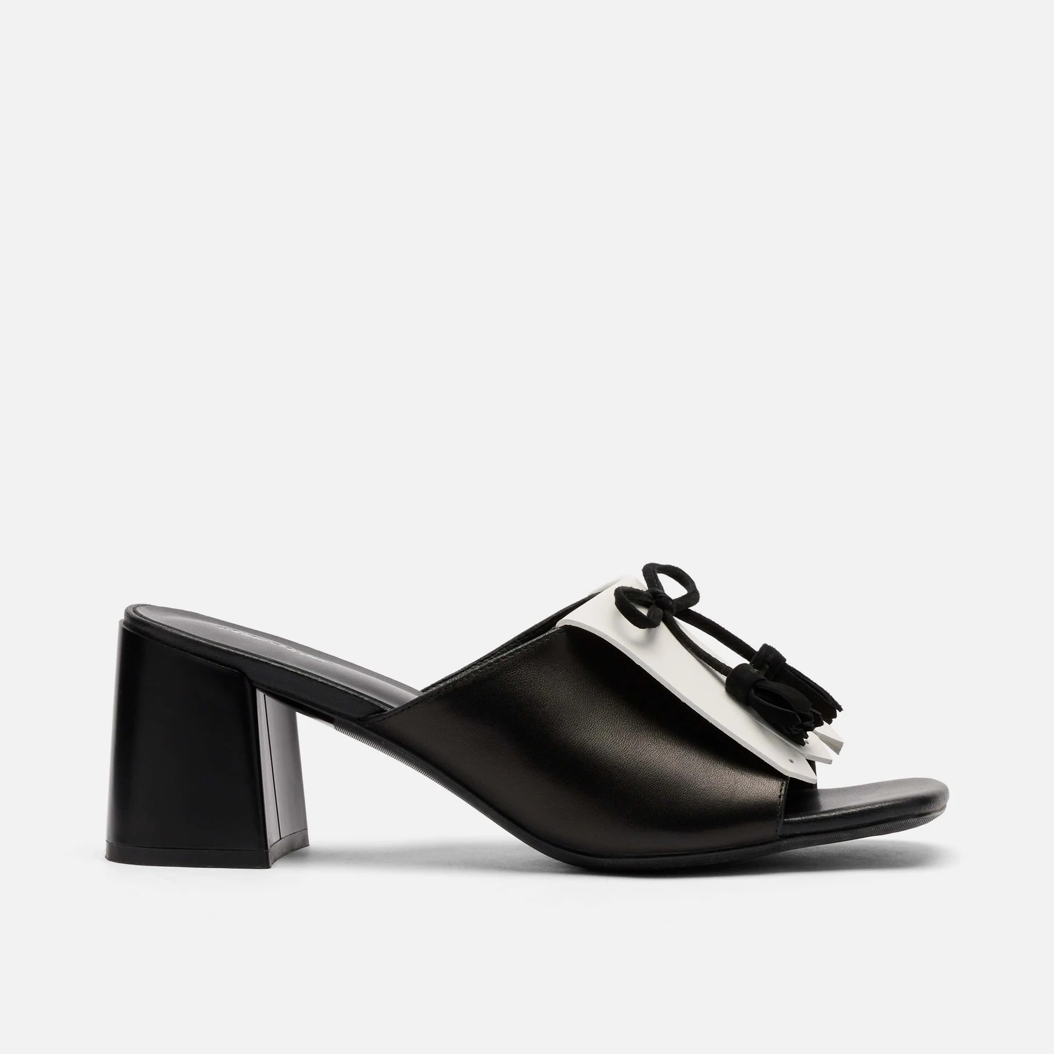 Sienna Black/White Leather Tassel Block Pumps | Marc Nolan