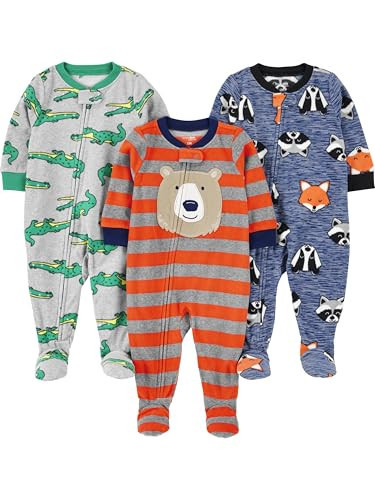 Simple Joys by Carter's Toddler Boy's 3-Pack Flame Resistant Fleece Footed Pajamas Sleepwear, bear/alligator/fox/Racoon, 3T | Amazon (US)