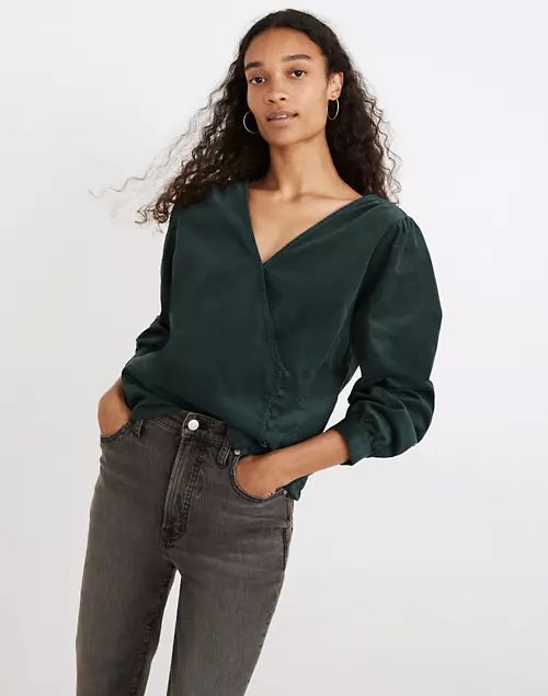 Corduroy Kinston Side-Button Wrap Top | Madewell