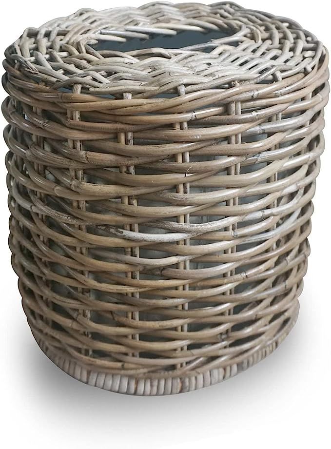 The Basket Lady Drop-in Oval Wicker Waste Basket with Removable Metal Liner, Serene Grey, 12" L x... | Amazon (US)