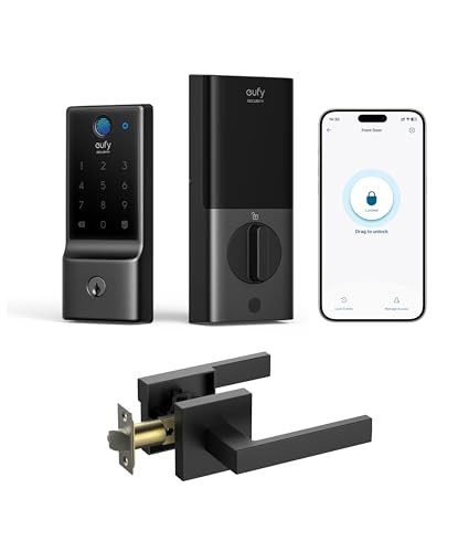 eufy Security Smart Lock Front Door Lever Set, Fingerprint Keypad Door Lock with Handle, Built-in Wi-Fi, App Control, Keyless Entry Deadbolt, 8 Months Battery, IP53 Waterproof, BHMA Certified | Amazon (US)