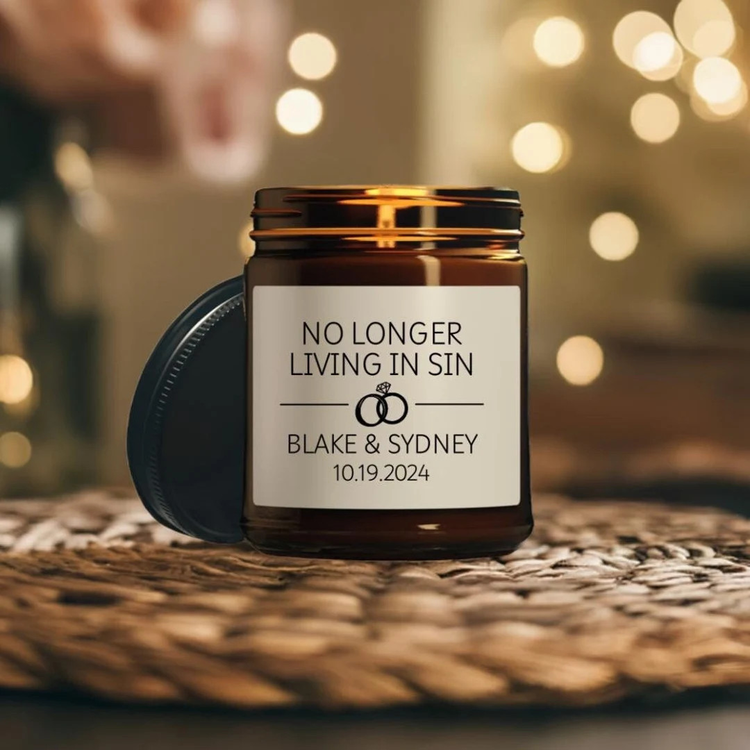 No Longer Living In Sin Candle Personalized Wedding Gift For Couple Funny Wedding Gift Wedding Da... | Etsy (US)