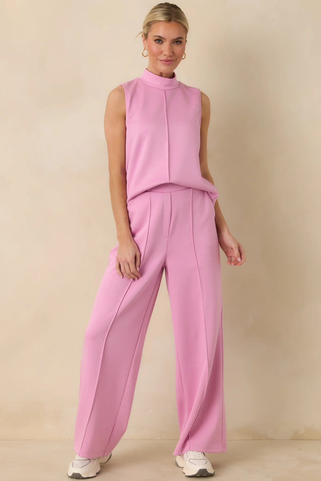 Ready to Jet Petal Pink Sleeveless Mock Neck Tank Top | Red Dress