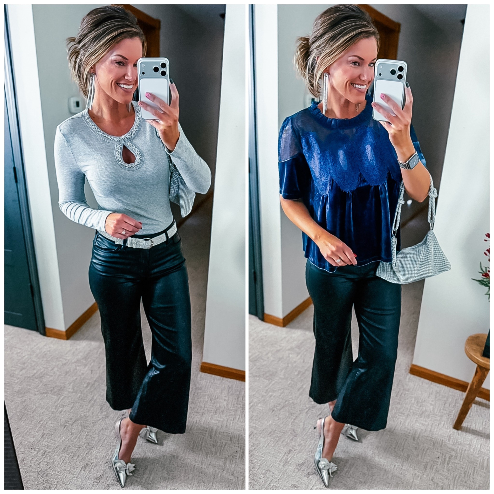 Pretty Amazon tops perfect for holiday parties. 
Gray/medium
Blue/ small (runs big) 
Pants/4 (sized down, run big)

#LTKSeasonal #LTKHoliday