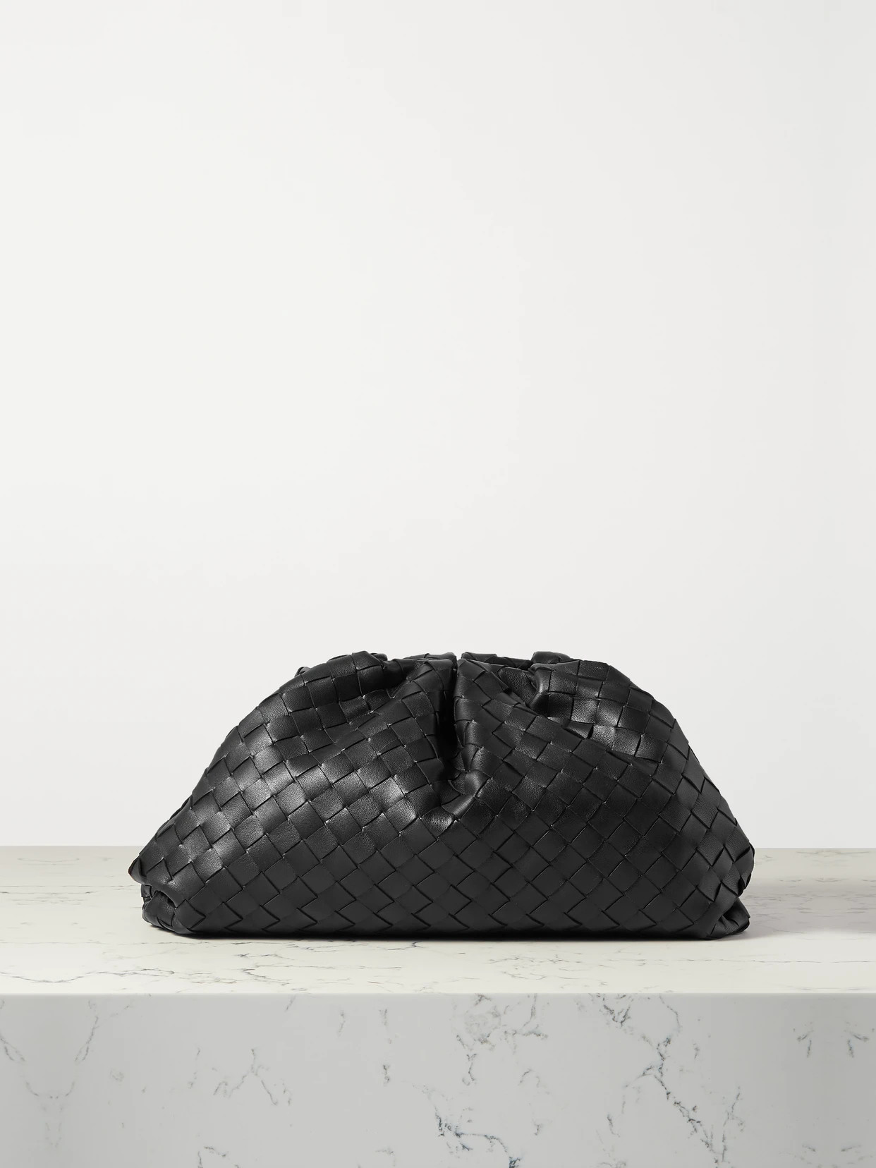 Bottega Veneta - The Pouch Large Gathered Intrecciato Leather Clutch - Black | NET-A-PORTER (US)