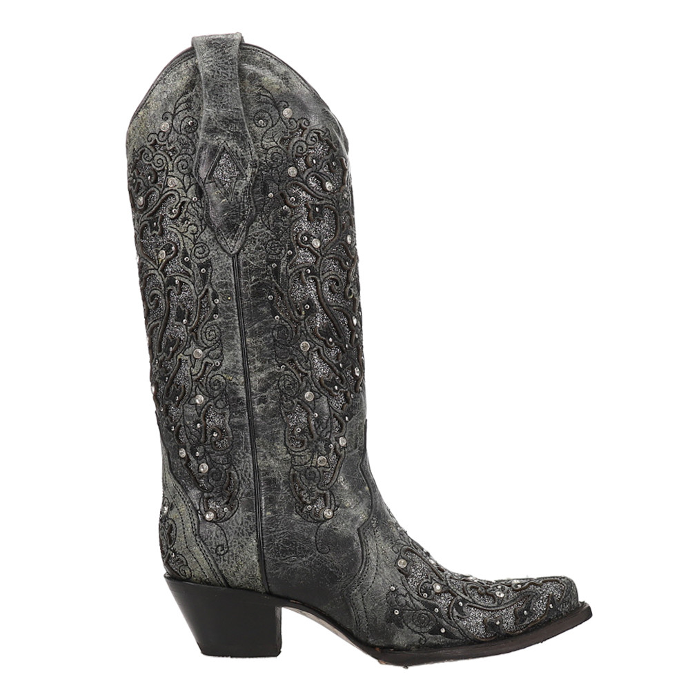 Corral Boots  Womens Studded Tooled-Inlay Snip Toe Cowboy  Casual Boots   Mid Calf Mid Heel 2-3" | Walmart (US)