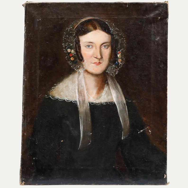 19th Century Oil - Lady in Mourning Clothes Original Vintage Antique Artwork - Etsy | Etsy (US)