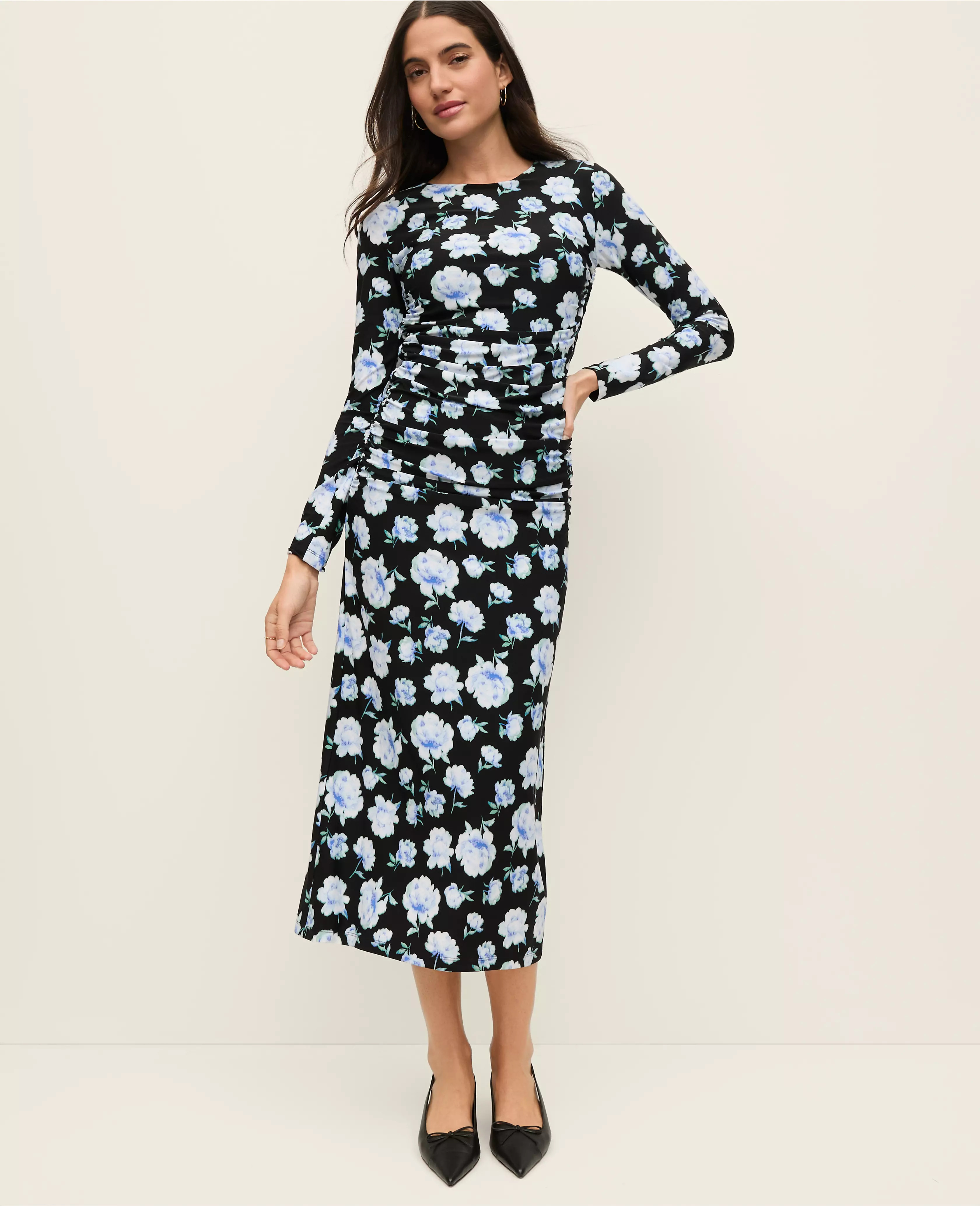 Floral Ruched Midi Dress | Ann Taylor